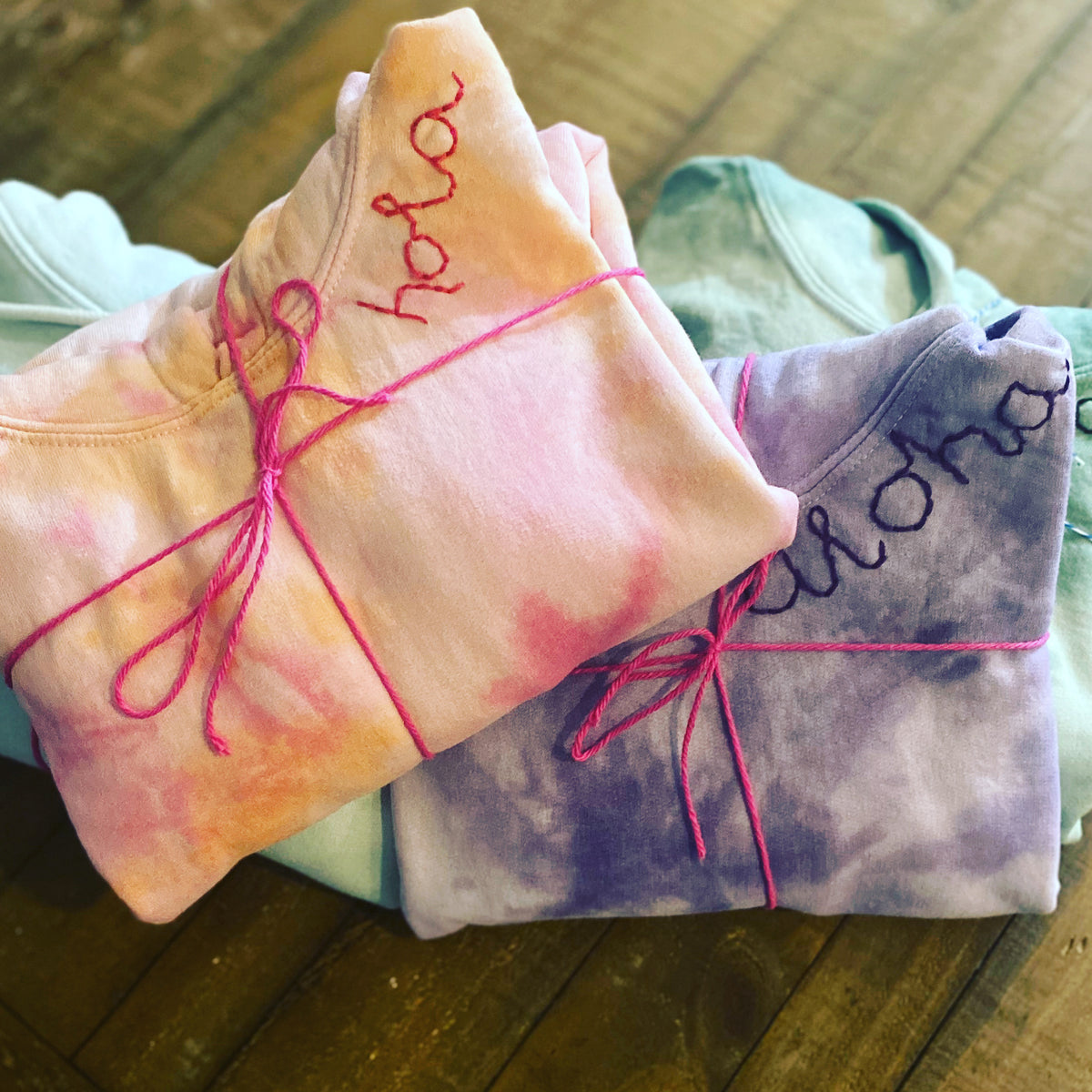 Hand Tie Dyed and Hand Embroidered sweatshirts Liv Gracefully Design’s