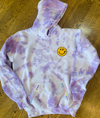 Pre Order Kids Tie Dye Hoodie with Smiley Face Patch