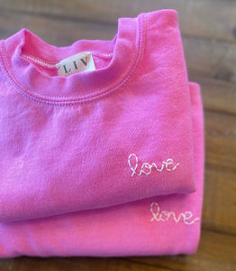 Pre Order a Love crewneck in Grey or Pink