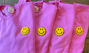 Pre Order Overdyed Pink Crewneck with a Smiley Face